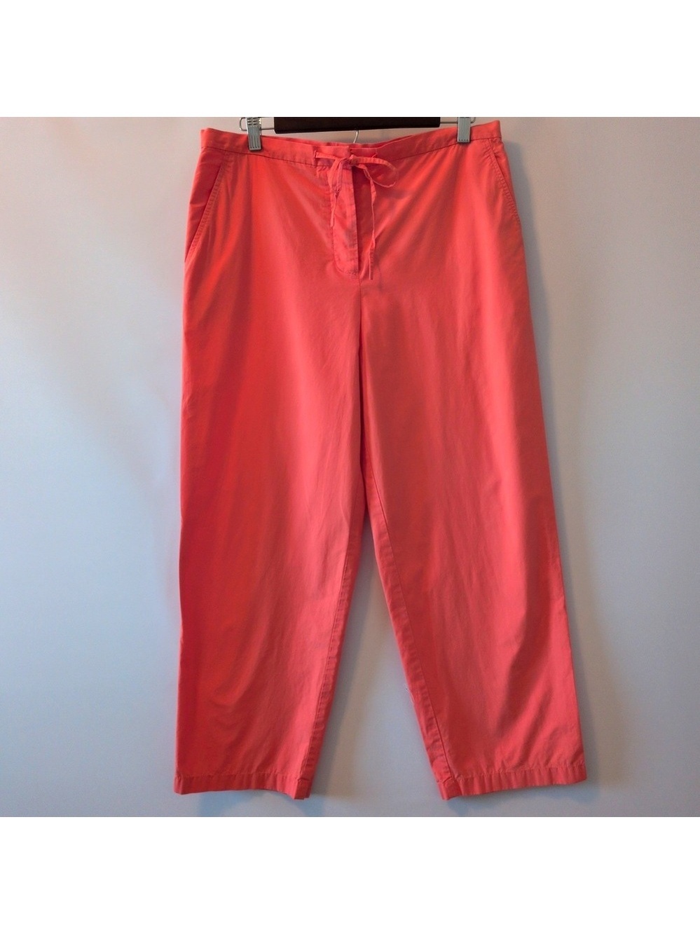 Ann‎ Taylor LOFT Pants Women 12 Coral Pink Cotton Straight Leg Drawstring Casual